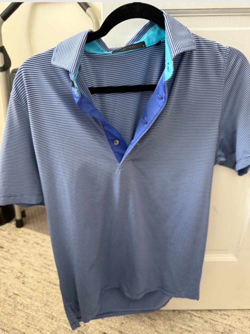 Greyson Blue Striped Performance Polo – Size Small